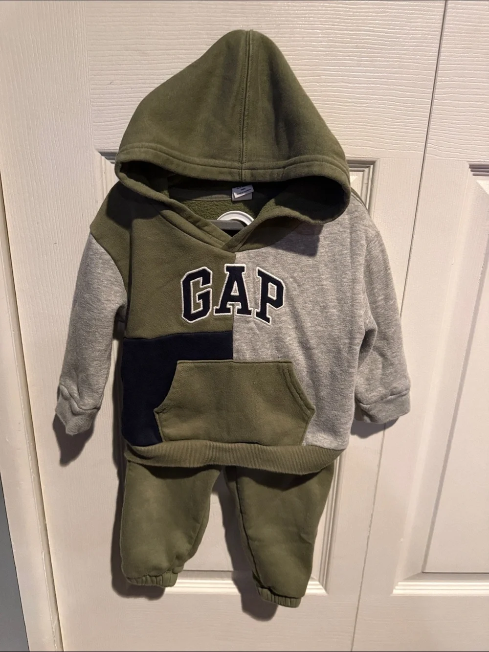 GAP Olive Green & Heather Gray Baby Hoodie + Pants Set